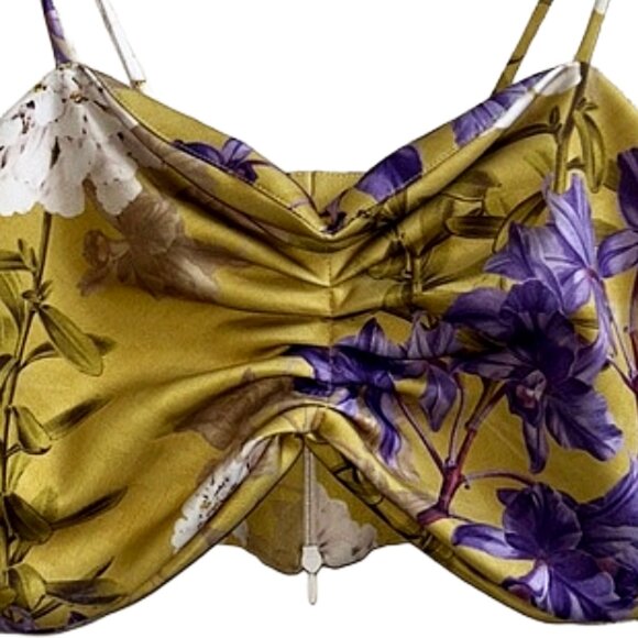 Eugenia Fernández Viena Orquídea Floral Crop Top Yellow Purple Orchid Print Size - Picture 7 of 9